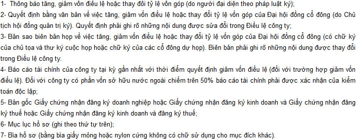 Hồ sơ thay đổi vốn điều lệ công ty cổ phần