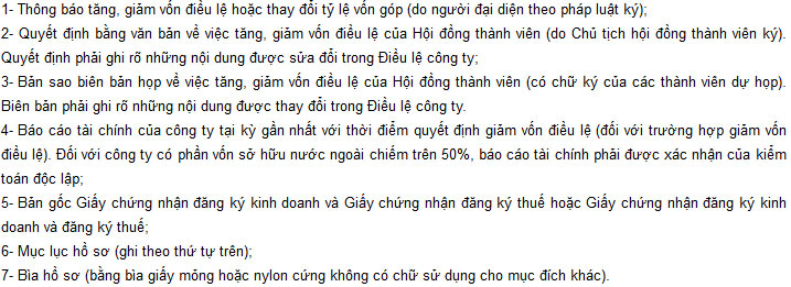 Hồ sơ thay đổi vốn điều lệ công ty TNHH