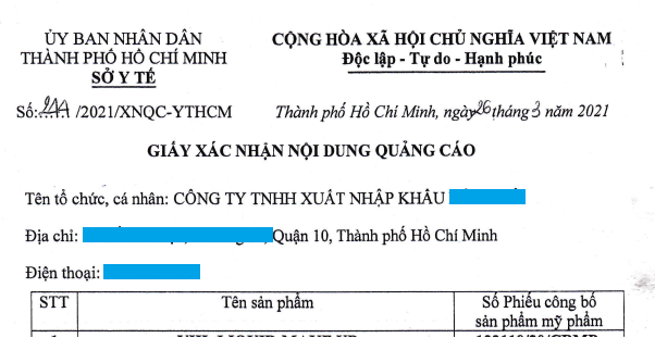kểt quả giấy phép quảng cáo mỹ phẩm